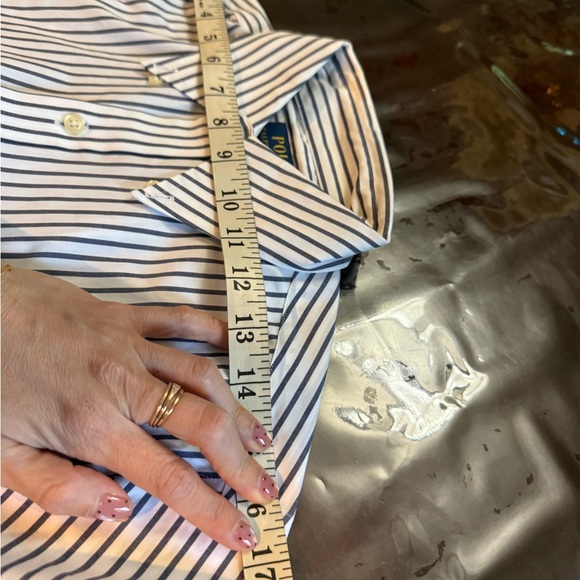 Ralph Lauren  Women’s White and Navy Striped Button-Down Shirt Size M - Picture 7 of 8